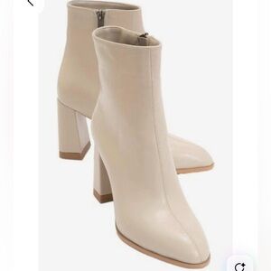 Cream Patent Leather Chunky Booties